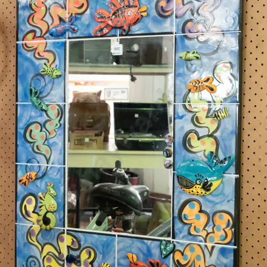fish themed tile framed wall mirror