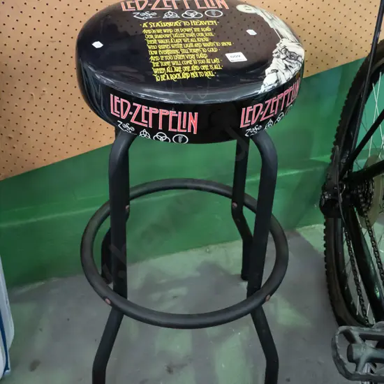 metal and vinyl top stool with Led Zeppelin print