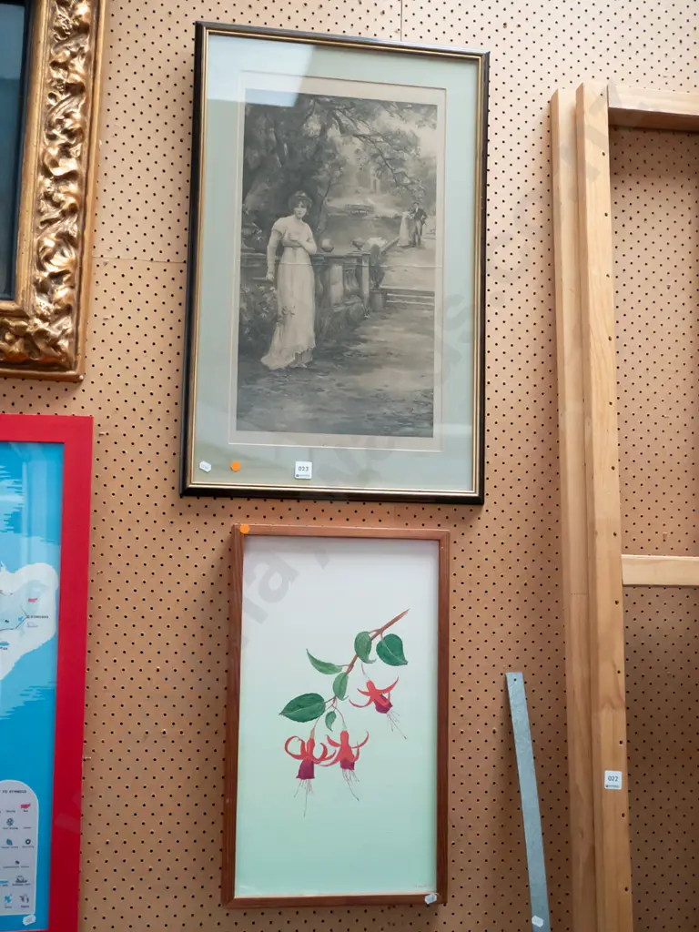 framed acrylic - fuschia, framed print - romance scene -orange dots Image 1++