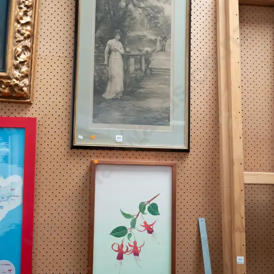 framed acrylic - fuschia, framed print - romance scene -orange dots