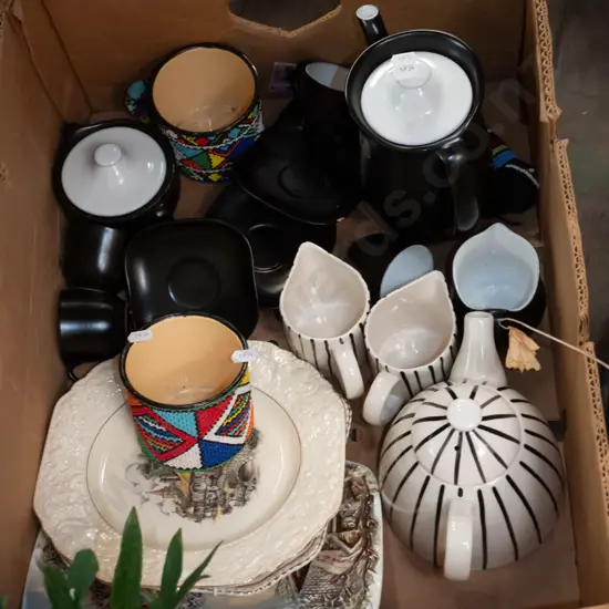 box; coffee pots, teapots, creamer etc