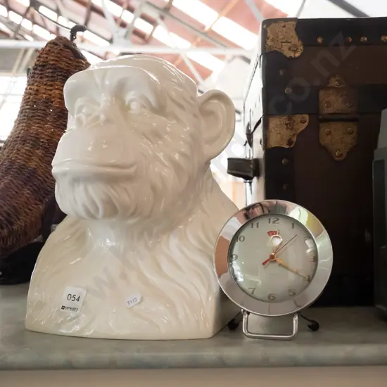 white chimpanzee bust, retro bedside clock