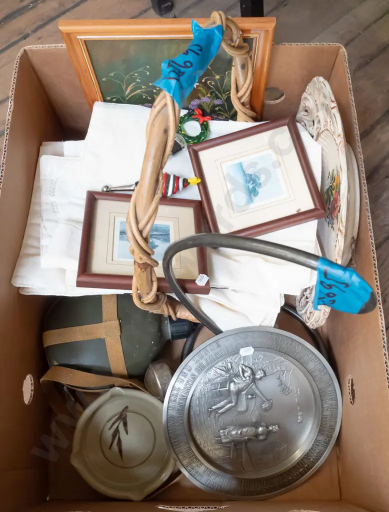 box; pewter plate, bottle toppers, canteen etc Image 1++