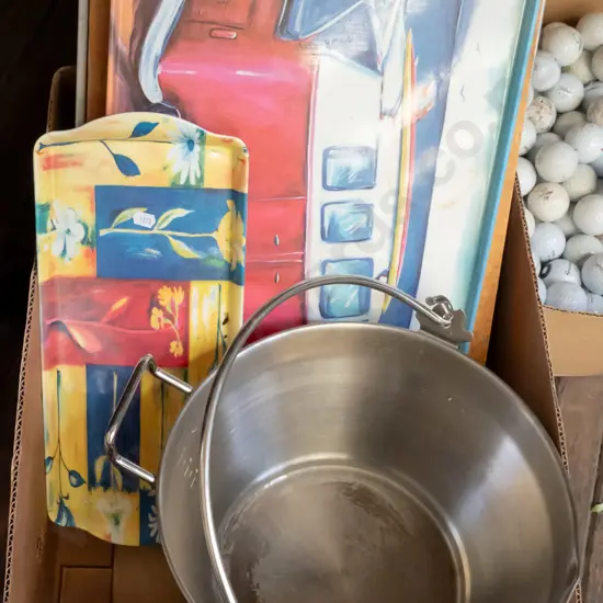 box; trays, stainless steel pouring pail