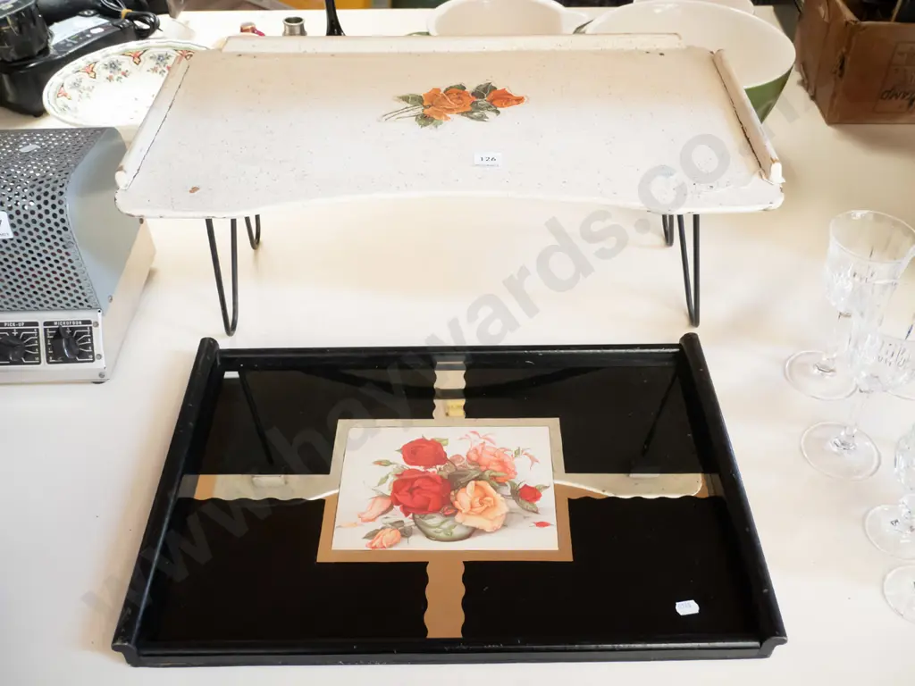 deco glass tray with floral design, retro bed tray Image 1++