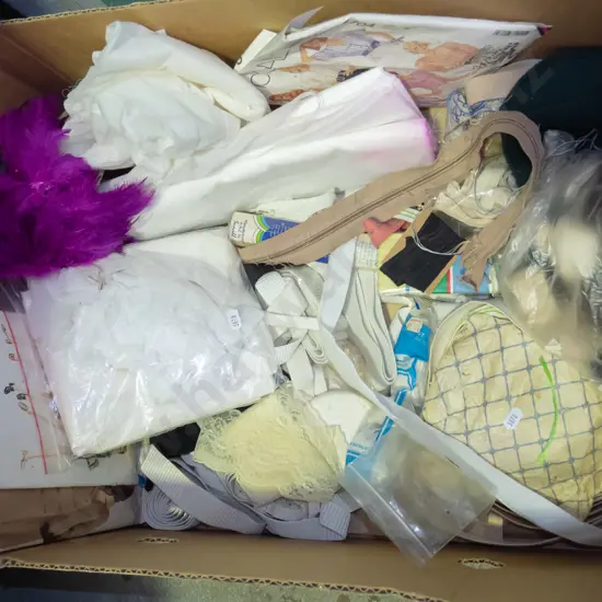 box; sewing supplies, patterns, zips etc