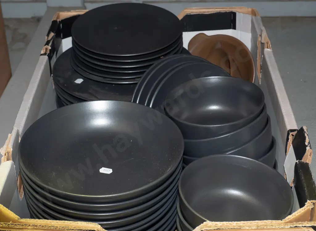 box of dark grey Living & Co dinner plates, bowls  Image 1++