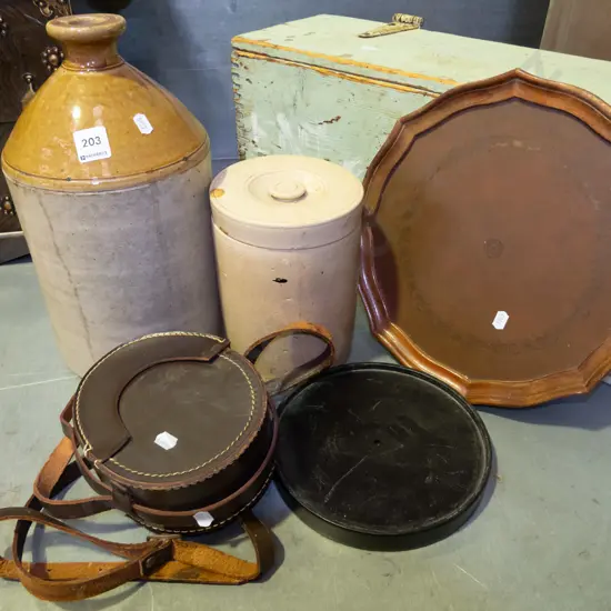 collar box, trays, lidded canister, crock