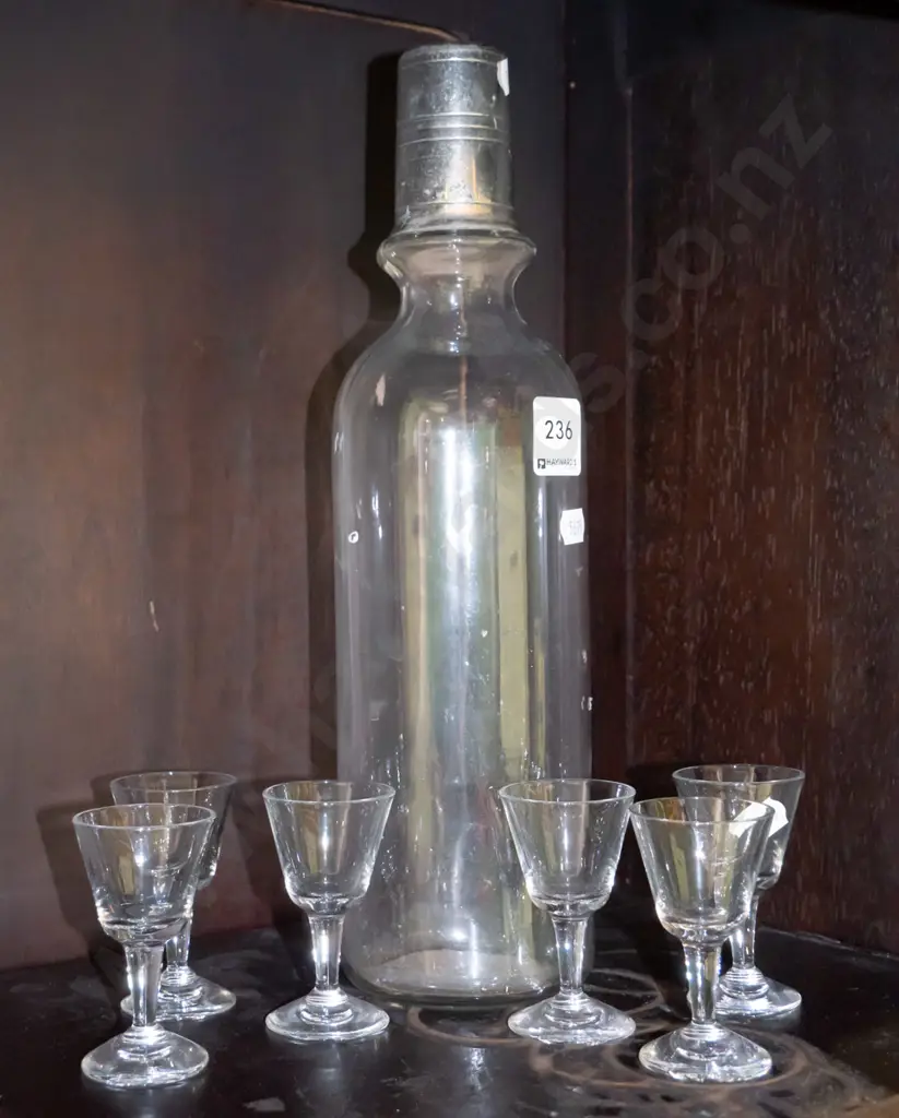 tall glass decanter and shot glasses Image 1++