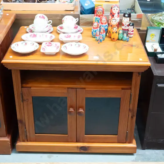 solid pine 2 glazed door entertainment unit H-620 W-730 D-490