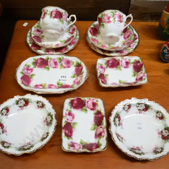 Old English Country Rose trios, dishes, 2 celebration bowls
