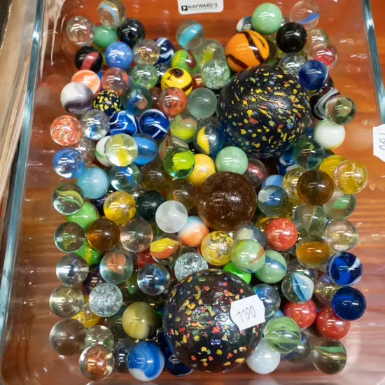 glass dish and marbles