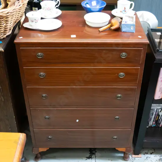 cab leg mahogany 5 drawer tall boy H-1020 W-720 D-420  