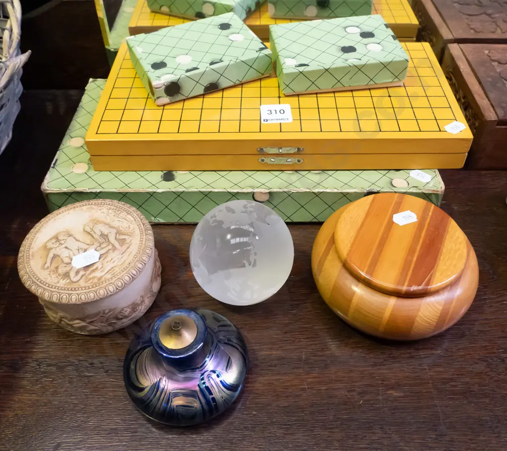 Chinese checkers, trinket boxes, glass globe, small glass lantern Image 1++