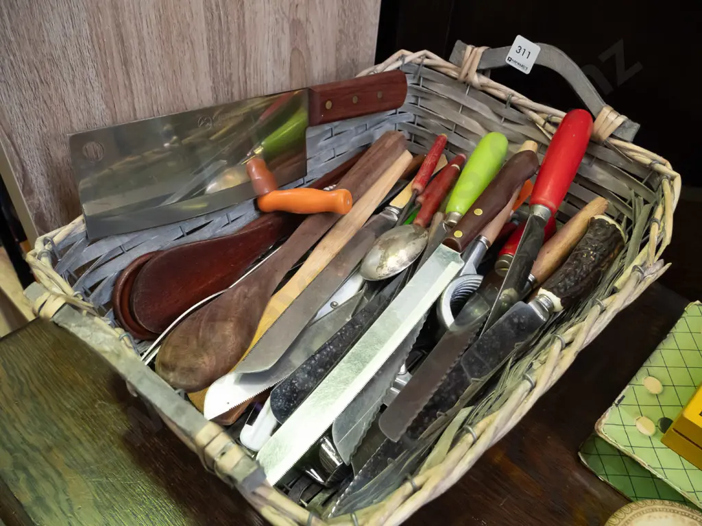 cane basket, kitchen knives etc Image 1++