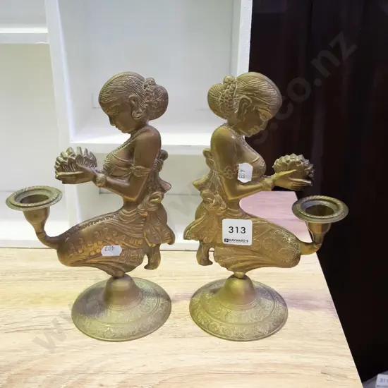 2x Indonesian brass candlesticks
