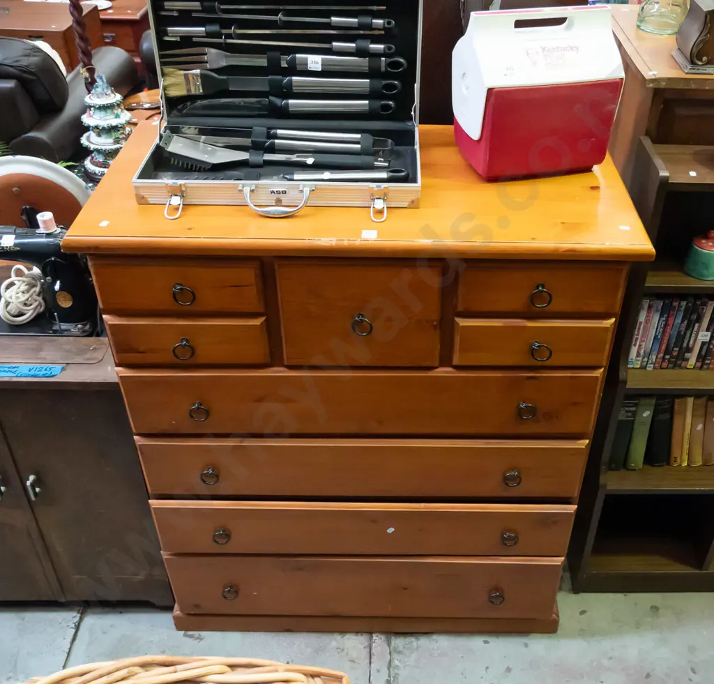 solid pine 9 drawer scotch chest -some damage to top H-1170 W-1000 D-500 Image 1++