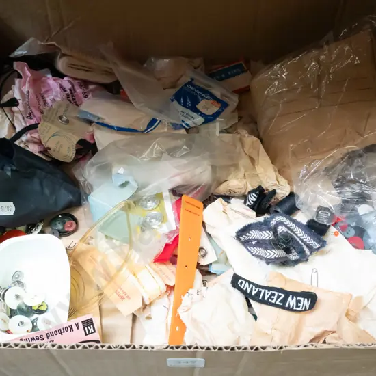 box; badges, buttons, buckles etc