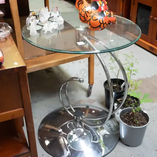 chrome based and glass top end table H-600 Diam-500