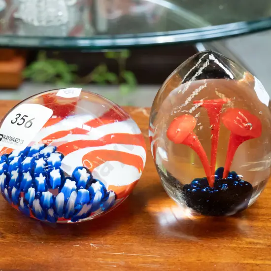 2x glass paperweights