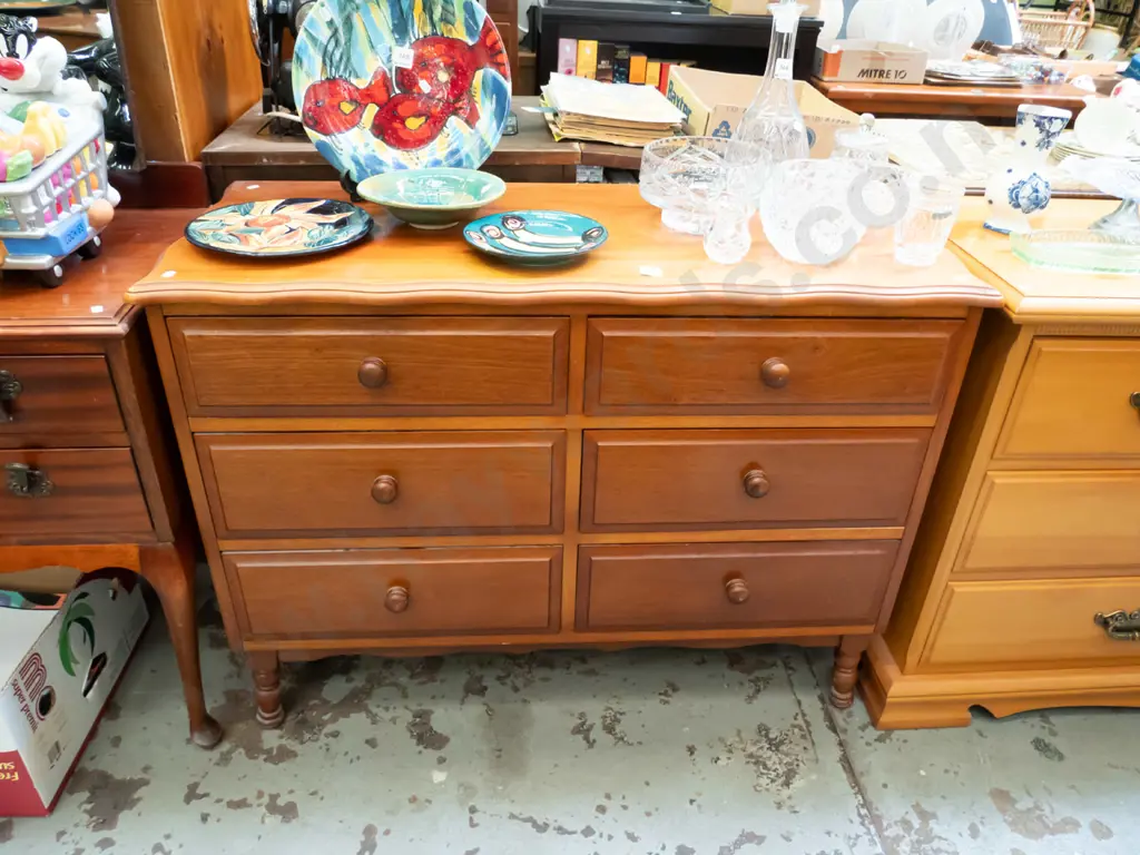 mahogany turned leg 6 drawer lowboy H-760 W-1020 D-430 Image 1++