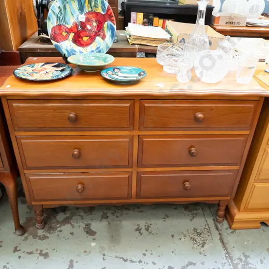 mahogany turned leg 6 drawer lowboy H-760 W-1020 D-430