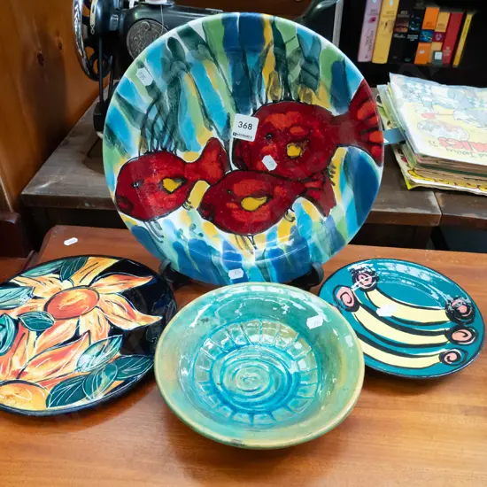pottery hand painted plates, bowl
