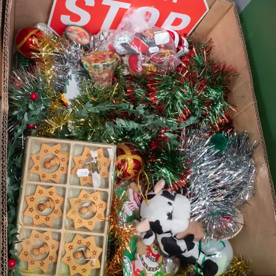 box of Xmas decorations