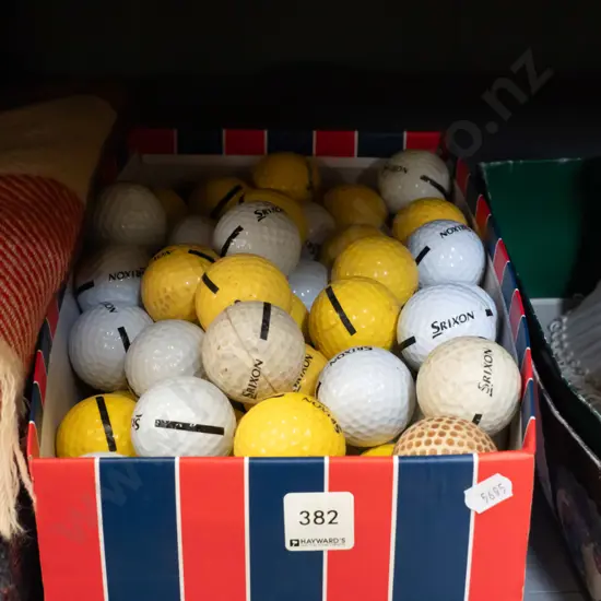 shoe box, golf balls