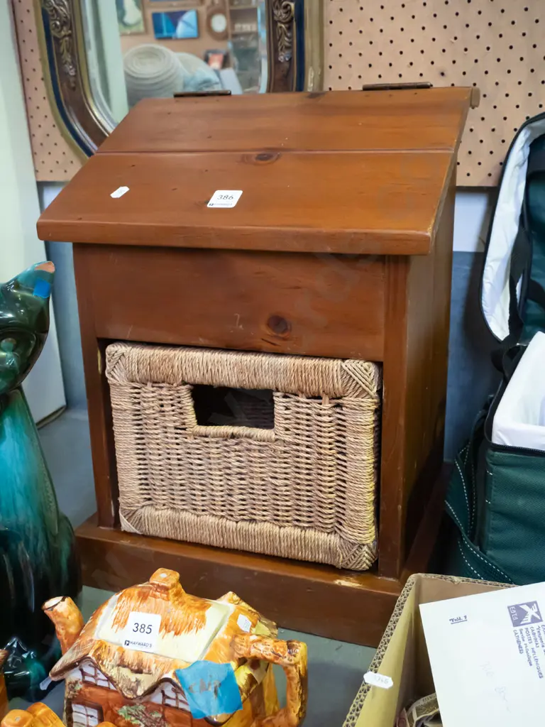 solid pine lift up storage unit with seagrass basket drawer H-485 W-350 D-290 Image 1++