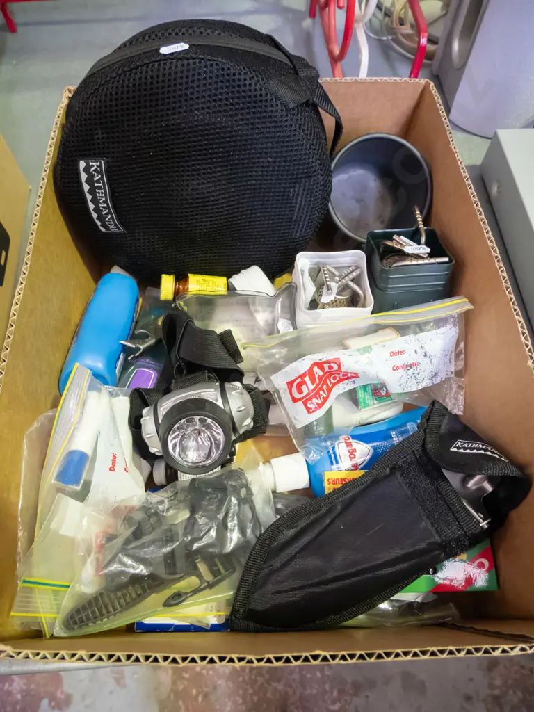 box; camping stoves, trowel, bug spray, pots etc Image 1++