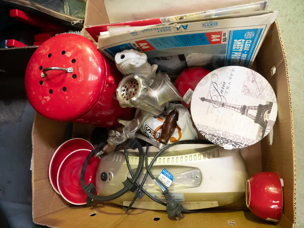 box; bench top mincer, compost bin, coloured cards etc Image 1++