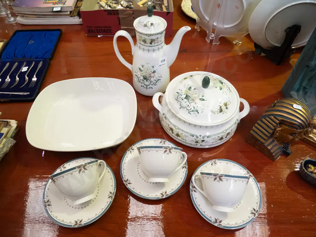 Royal Doulton provincial coffee dish, dish, lidded vege, 3x Old Colony cups and sacuers Image 1++