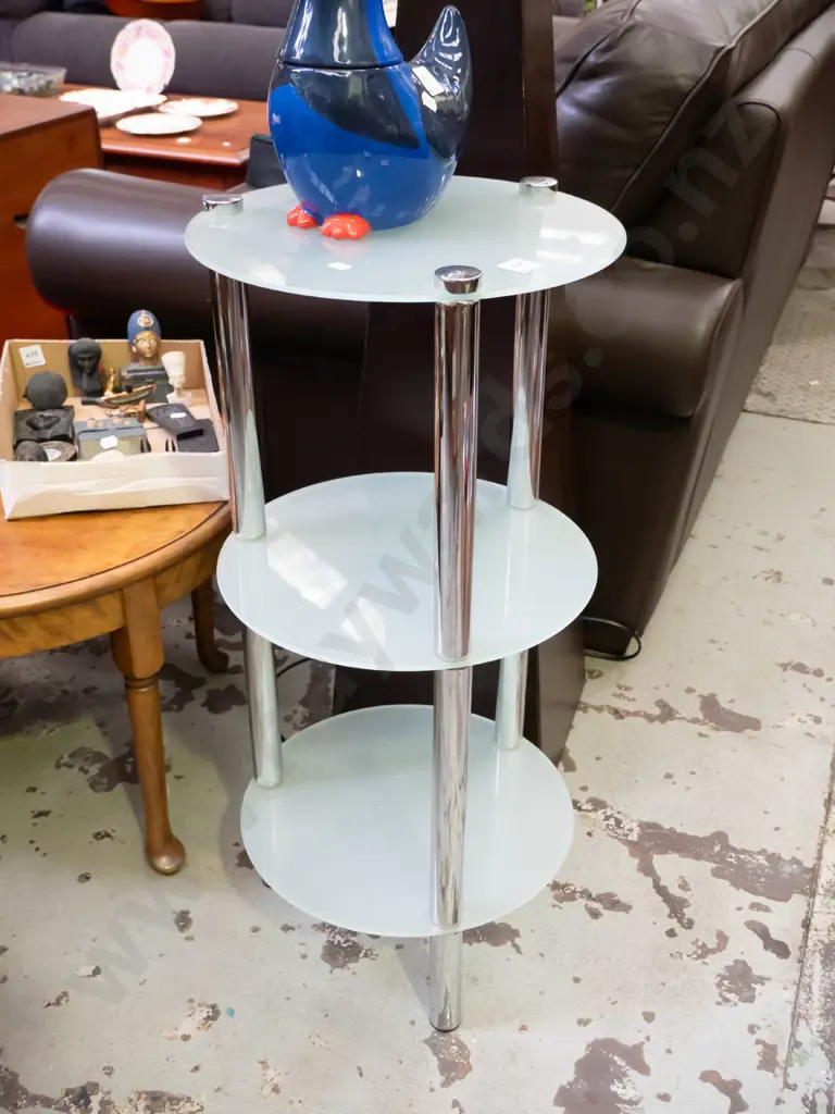 cylindrical chrome and glass 3 tier shelves H-760 Image 1++