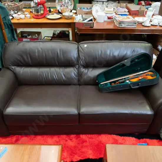 quality Nood brown leather rolled arm 3 seater settee