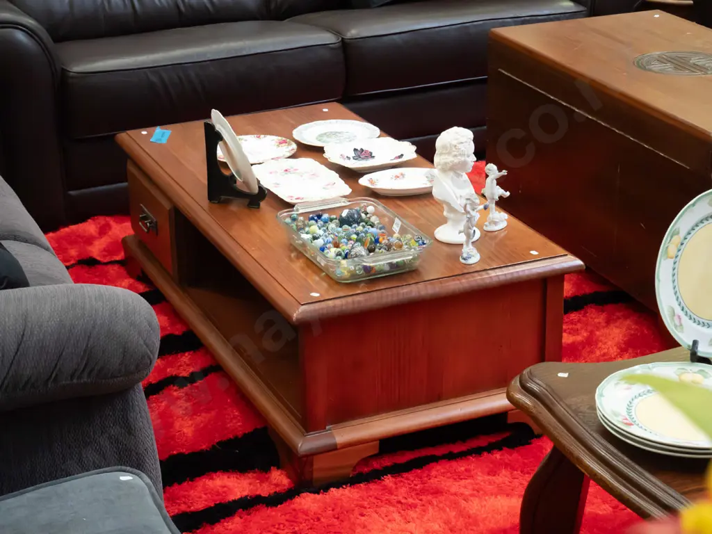 solid pine single drawer coffee table - H-370 W-1200 D-600 Image 1++