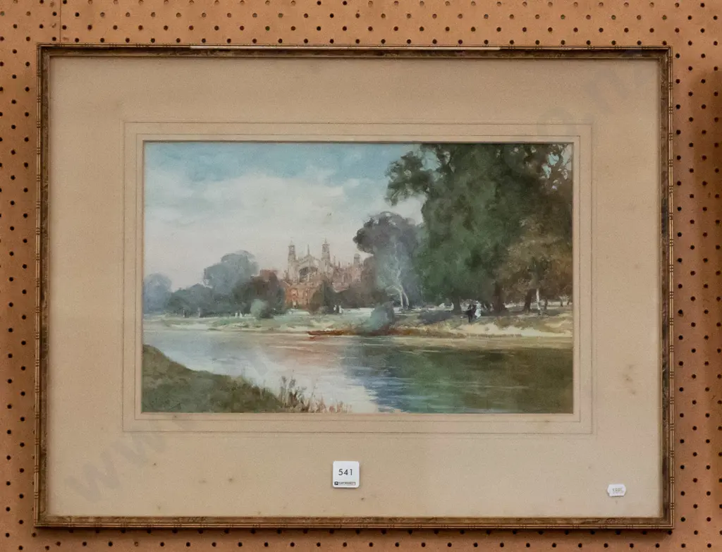 framed watercolour - river, people, buildings - foxing Image 1++