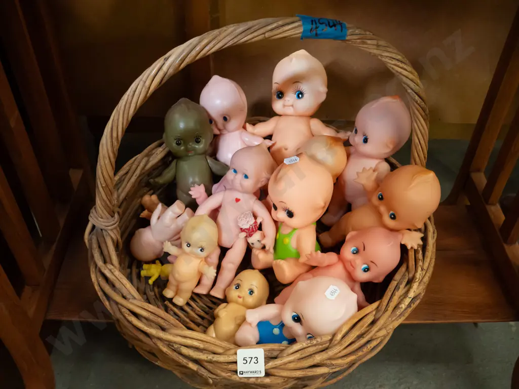 cane basket & retro plastic baby dolls Image 1++
