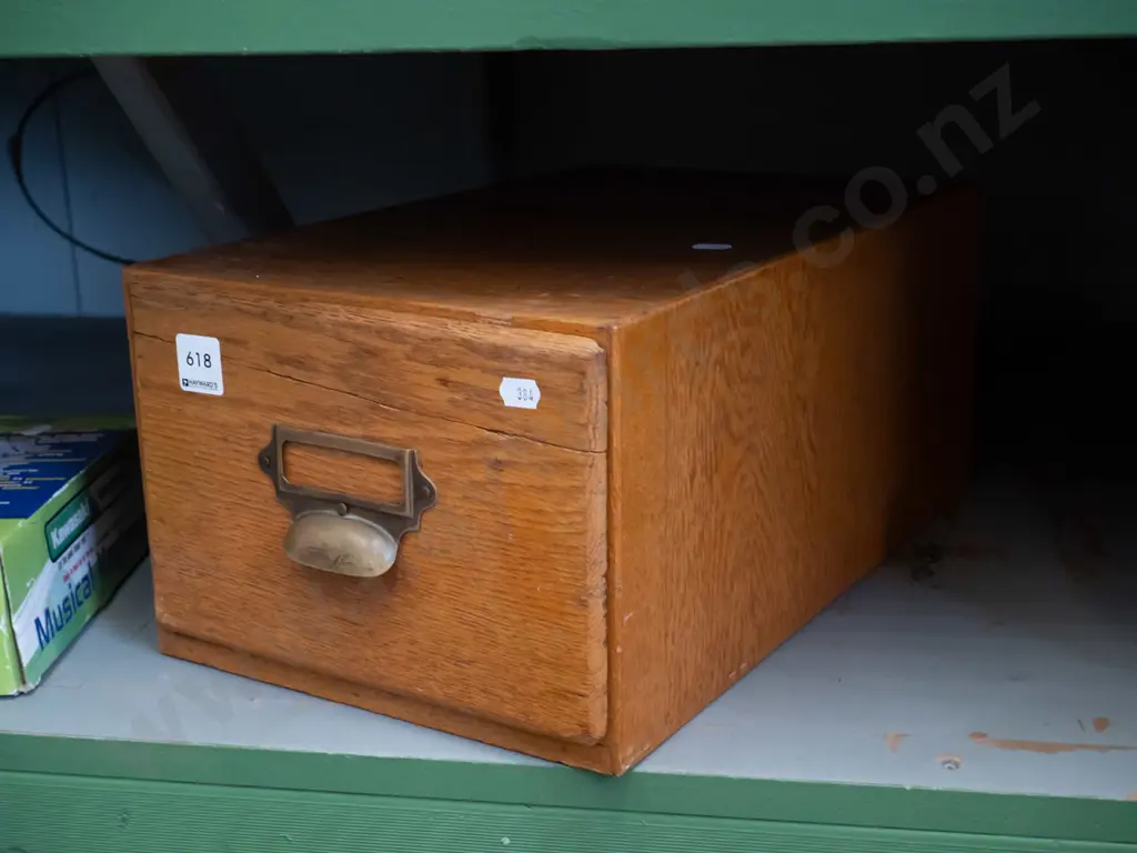 oak single drawer index card file Image 1++
