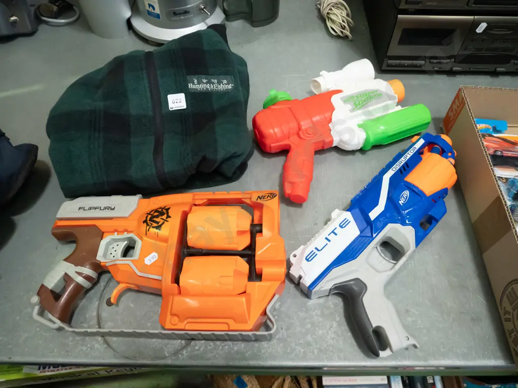 childs Hunting and Fishing hoodie, 2x Nerf guns, water pistol Image 1++