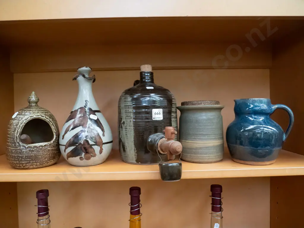 shelf; pottery jugs, bottle, canister etc Image 1++