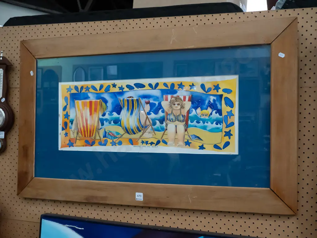 Chris Morrell '97  framed watercolour - beauties at the beach Image 1++