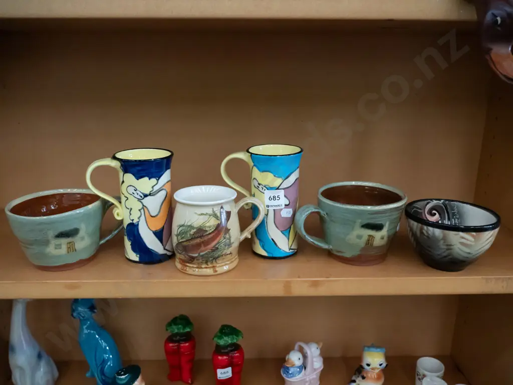 shelf; Robert Gordan cup, studio pottery cups, bowl Image 1++