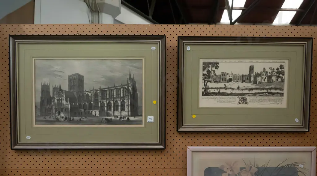 2x framed etchings - English buildings Image 1++