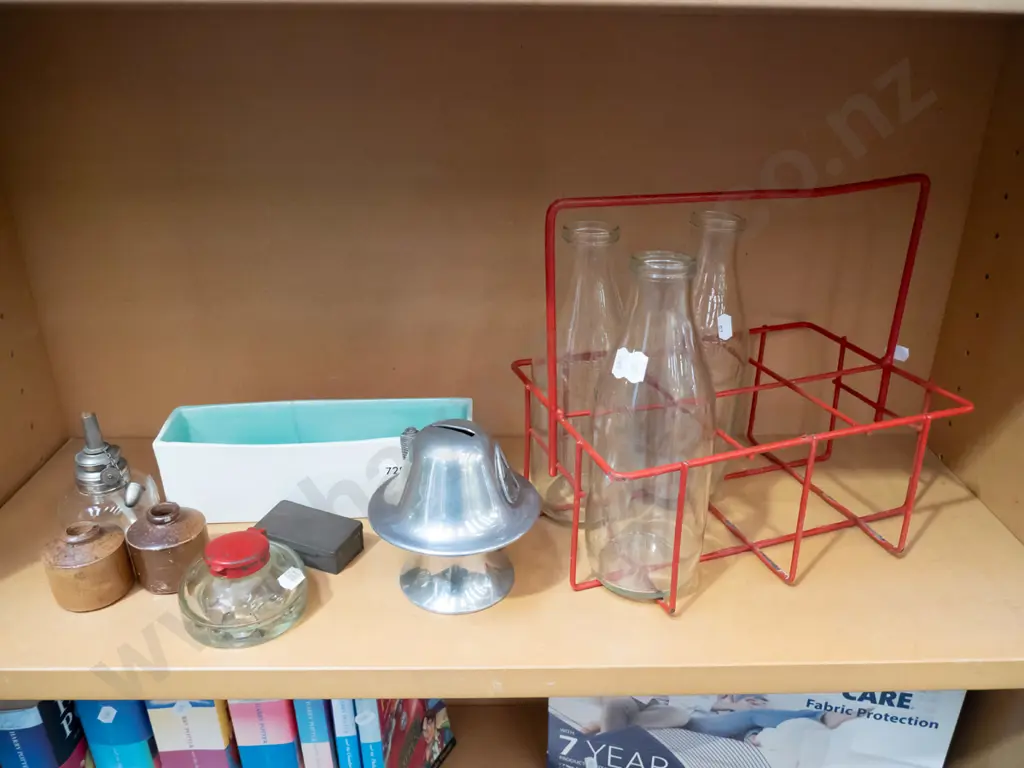 shelf; milk bottles, OC Stepehs trough vase - crack, ink bottles etc Image 1++