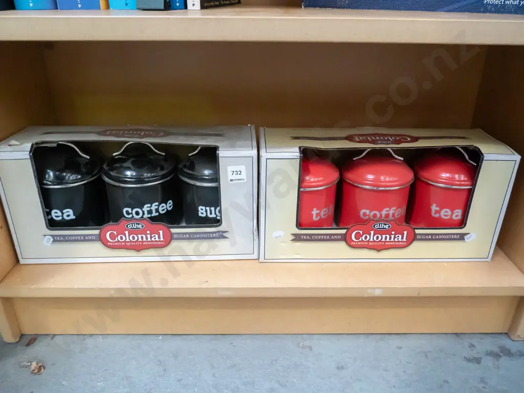 2x box sets of Colonial tea, coffee and sugar canisters Image 1++