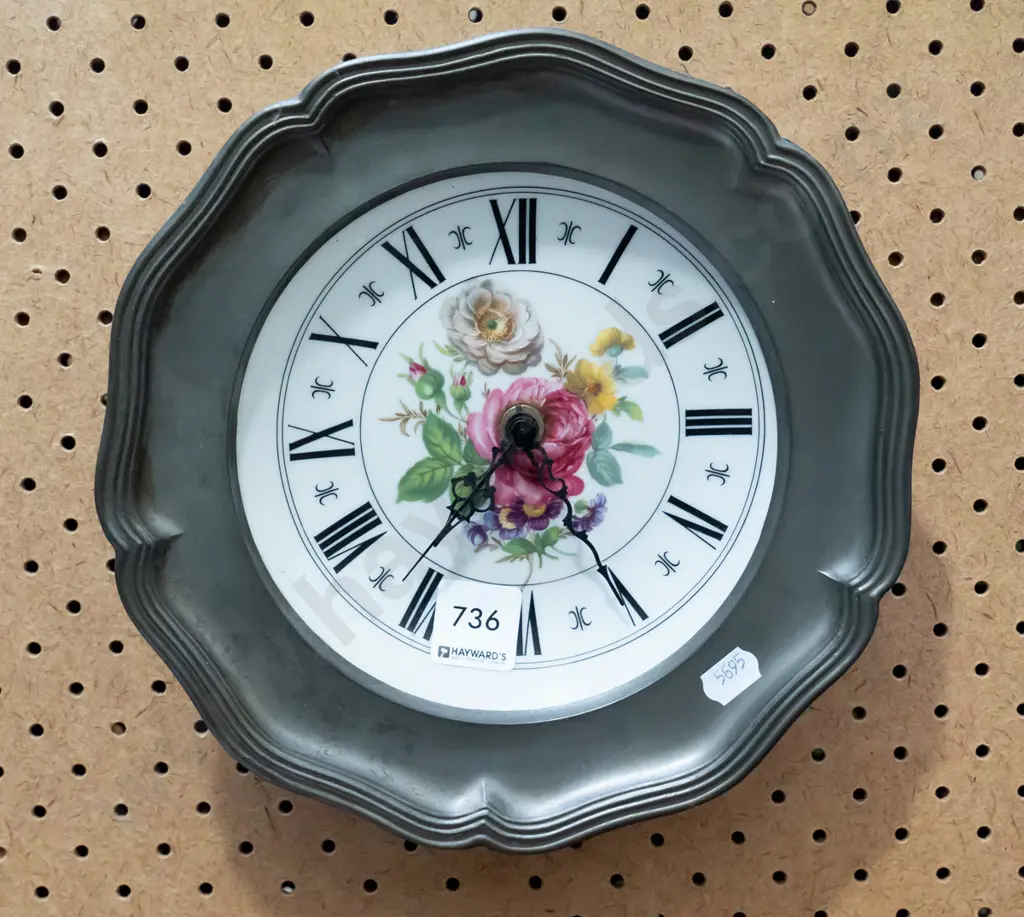 ceramic and pewter floral wall clock Image 1++