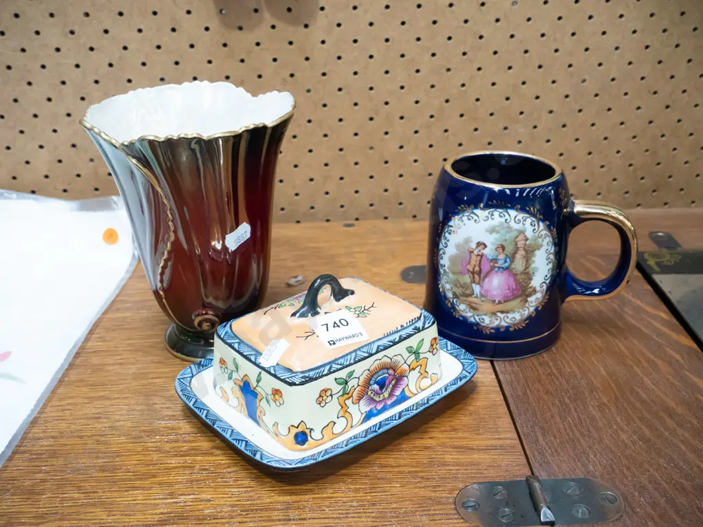 Carlton Rouge Royale vase, Limoges beer mug, cover dish Image 1++