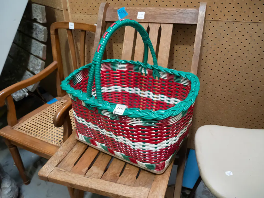 retro woven cane plastic basket Image 1++