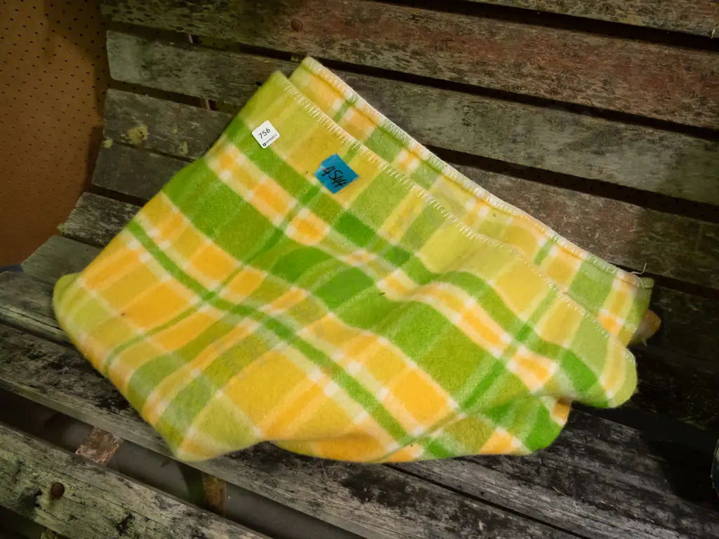 green and orange checked woollen blanket Image 1++